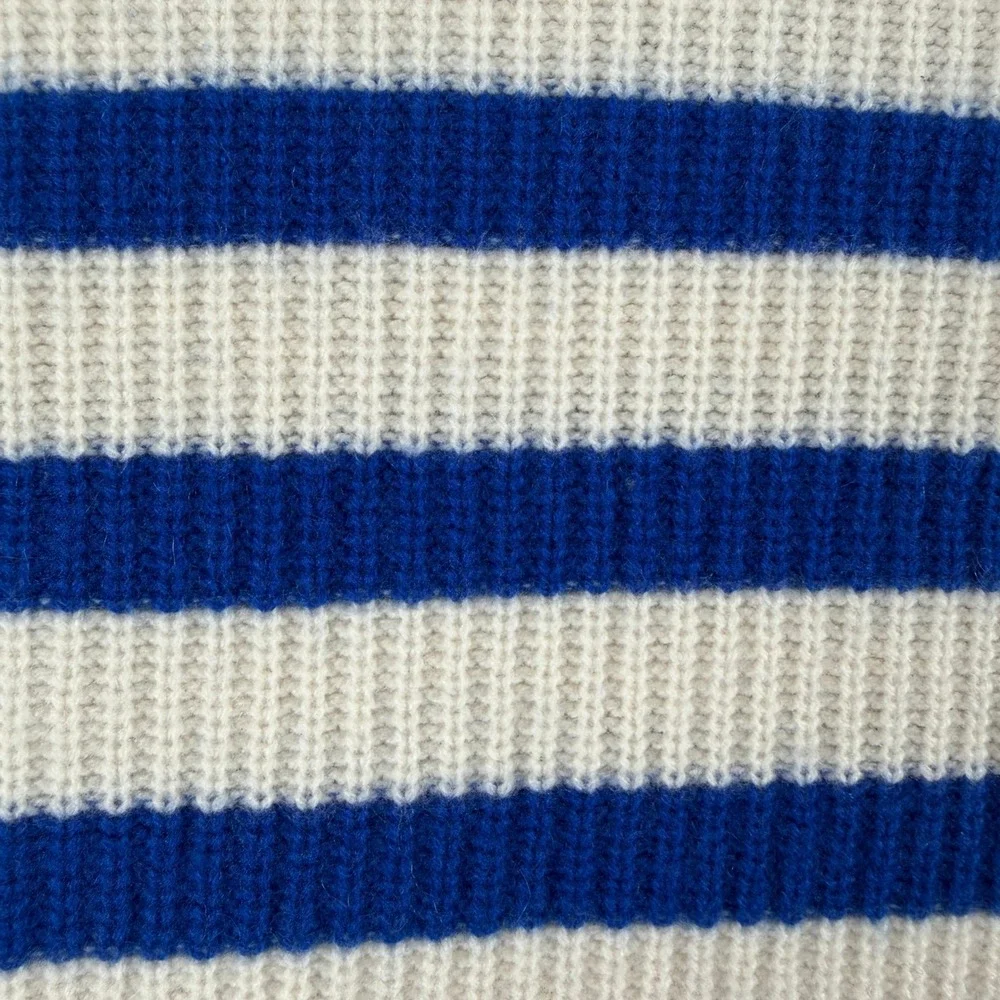 La Ligne Sweater Womens S Cream Blue Striped 100% Cashmere Ribbed Pullover - Picture 9 of 11